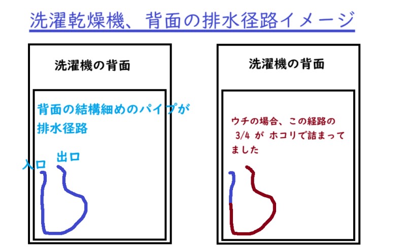 洗濯機の背面　排水径路と詰まり